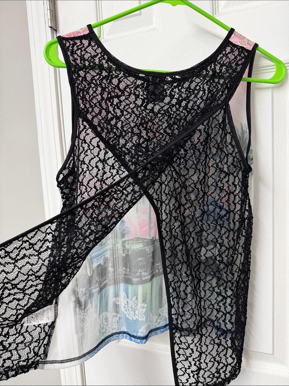 Vegas Graphic Lace-Back Tank Top - Pink/Blue/Black - Picture 3 of 4